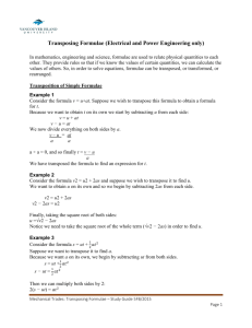 Transposing Formulae (Electrical and Power Engineering only)