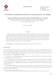 Production of submicron sized boric acid particles by wet milling