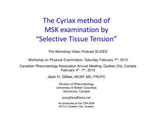 The Cyriax method of MSK examination by “Selective Tissue Tension”