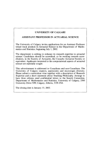 UNIVERSITY OF CALGARY ASSISTANT PROFESSOR IN