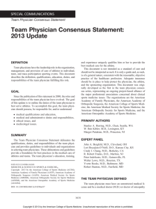 Team Physician Consensus Statement: 2013 Update
