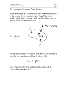 3.4 Hydrostatic Forces on Plane Surfaces For a static