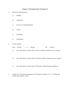 Chapter 6: Thermodynamics Worksheet #1 1. Define the following