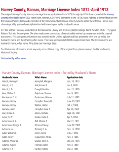 Harvey County, Kansas, Marriage License Index