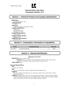 Material Safety Data Sheet Ammonium chloride, ACS Section 1
