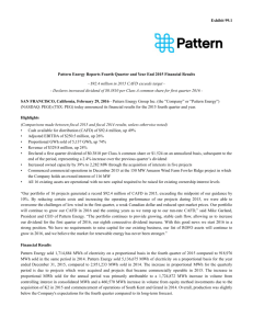 Exhibit 99.1 Pattern Energy Reports Fourth Quarter and Year End