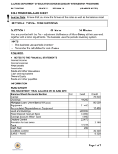 Page 1 of 7 SOLE TRADER BALANCE SHEET Learner Note