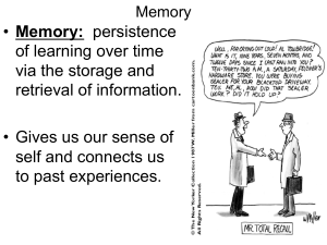 • Memory: persistence of learning over time via the storage and