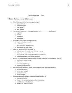 Psychology Unit 1 Test Choose the best answer. (2 pts each).