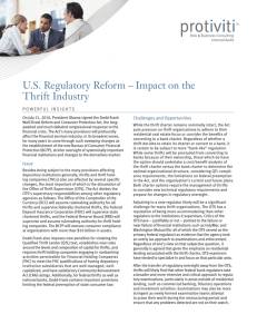 US Regulatory Reform – Impact on the Thrift Industry
