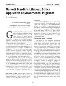 Garrett Hardin's Lifeboat Ethics Applied to Environmental Migrants