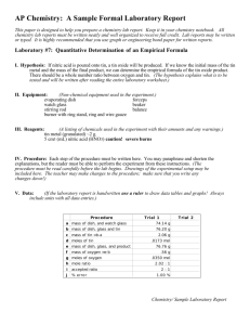 AP Chemistry: A Sample Formal Laboratory Report