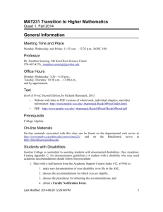 MAT231 Transition to Higher Mathematics General Information