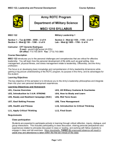 Army ROTC Program Department of Military Science MSCI 1210