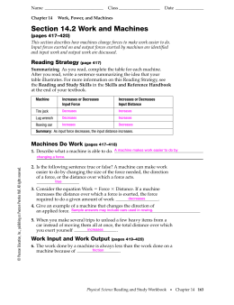 Grade 8 Science – Pressure Worksheet Instructions