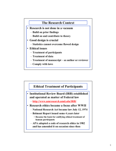 The Research Context Ethical Treatment of Participants