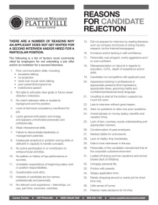 Reasons foR CandidaTe RejeCTion