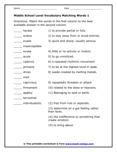 Middle School Level Vocabulary Matching Words 1 - Teach