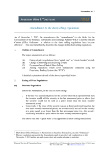 Amendments to the short selling regulations