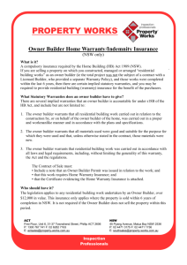 Owner Builder Home Warranty Indemnity Insurance NSW only