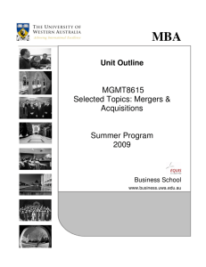 Mergers & Acquisitions Summer Program 2009