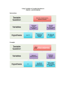 Using Variables in Testable Questions to WRITE A HYPOTHESIS