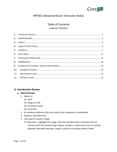 FRP301 Advanced Excel: Instructor Notes Table of Contents - Core-CT