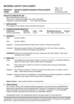 Sodium Hypochlorite Stability