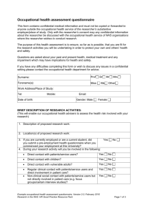 Example occupational health assessment questionnaire