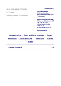 MICHIGAN UNIVERSITY ECON 461 Development Economics