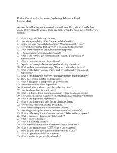 Review Questions for Abnormal Psychology Telecourse Final