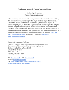 Postdoctoral Position in Plasma Processing Science University of