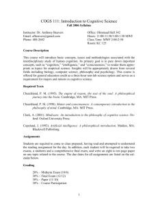 Intro to Cognitive Science - Fall 2006 Syllabus