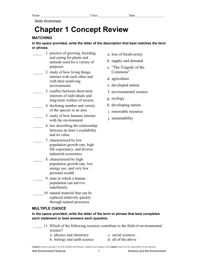 worksheet. Holt Environmental Science Worksheets ...