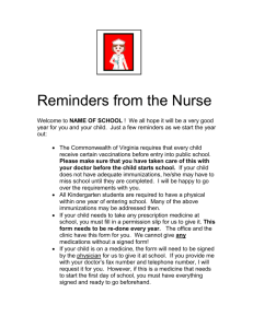 Beginning of the Year Clinic Reminders to Parents