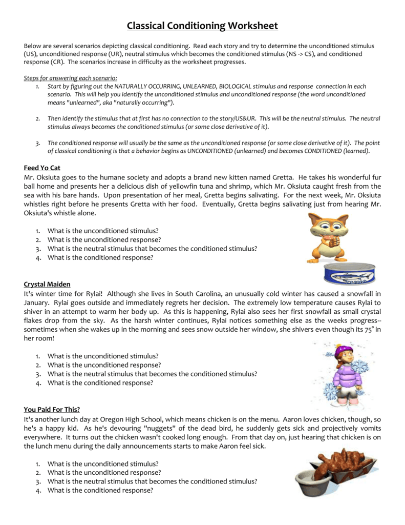 Classical Conditioning Worksheet Answers Quizlet