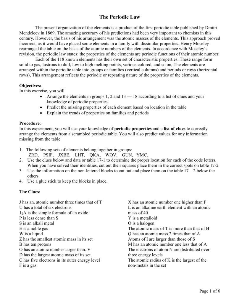 Worksheet The Periodic Law Worksheet Grass Fedjp Worksheet Study Site