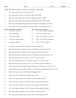 Mole Calculation Practice Worksheet Name_____________________