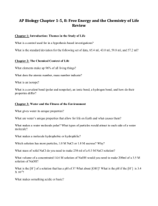 AP Biology Chapter 1-5: Chemistry of Life Review