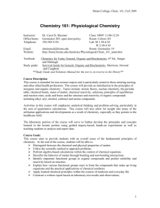 Chemistry 161: Physiological Chemistry