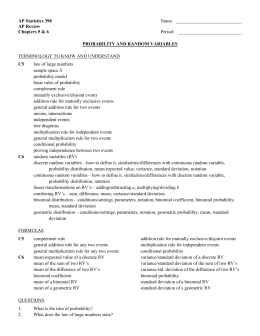 AP Statistics – Chapter 6 Re-Test Standards Sheet