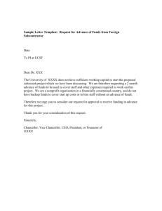 Sample Letter Template: Request for Advance of Funds from