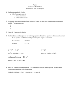 Dimensional Analysis work sheet I