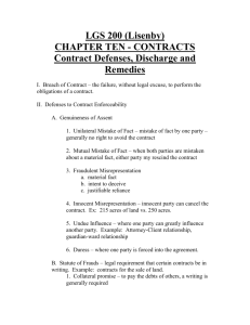 Chapter 12 – Contract Defenses, Discharge and
