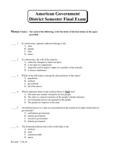 2010-2011 American Government District Semester Final Multiple