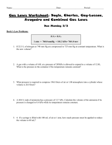 Gas Laws Worksheet #2: Boyle, Charles, and Combined Gas Laws