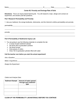 Worksheet On Permeability, Porosity, Water Retention And Capillarity