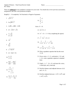 Honors Algebra II Final Exam (Form A)