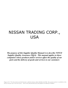NISSAN TRADING CORP., USA The purpose of this Supplier Quality