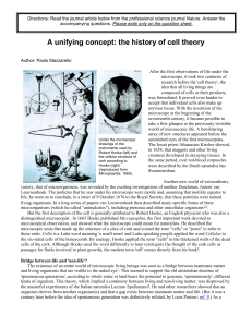 Article Reading: "A Unifying Concept: The History of Cell Theory